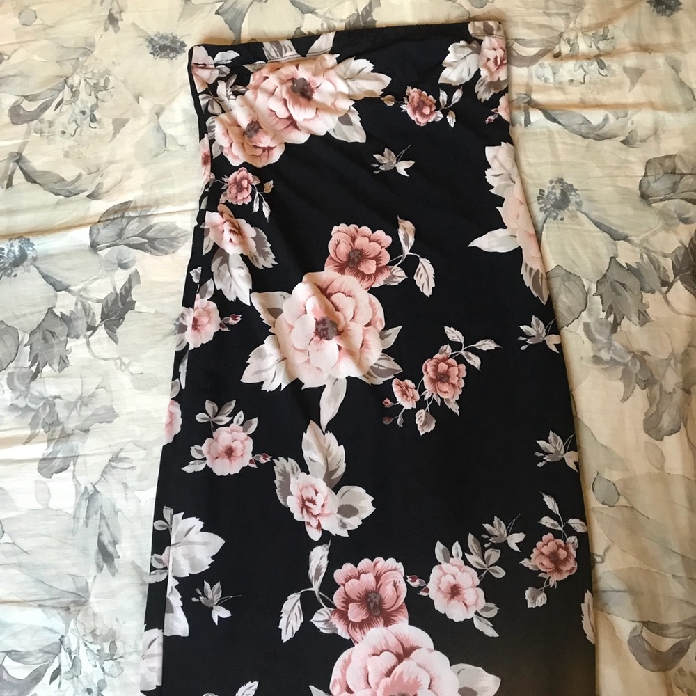 Tube top navy floral midi dress